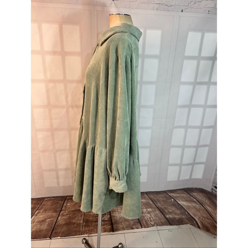 ASOS DESIGN Curve Mint Green Corduroy Cord Smock Button Down Mini Dress Size 24 - Picture 6 of 10